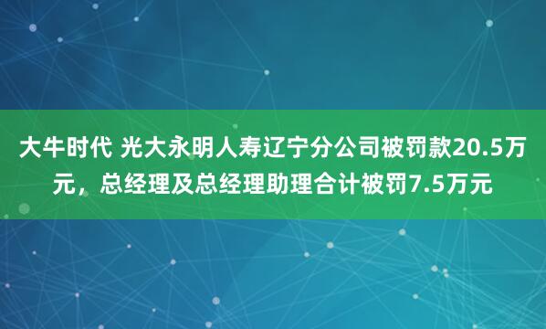 大牛时代 光大永明人寿辽宁分公司被罚款20.5万元，总经理及总经理助理合计被罚7.5万元